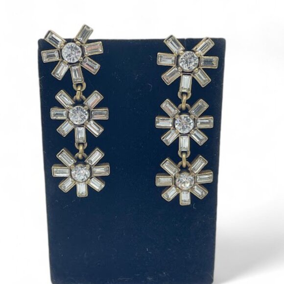 J.Crew Crystal Floral Drop Antiqued Gold Dangle Drop Earrings Long Runway - Picture 9 of 11